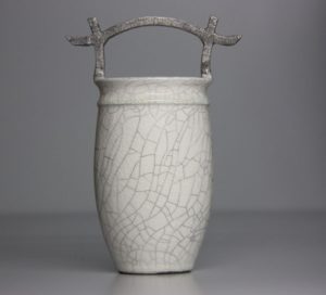 Grey and white Japanese Handle vase