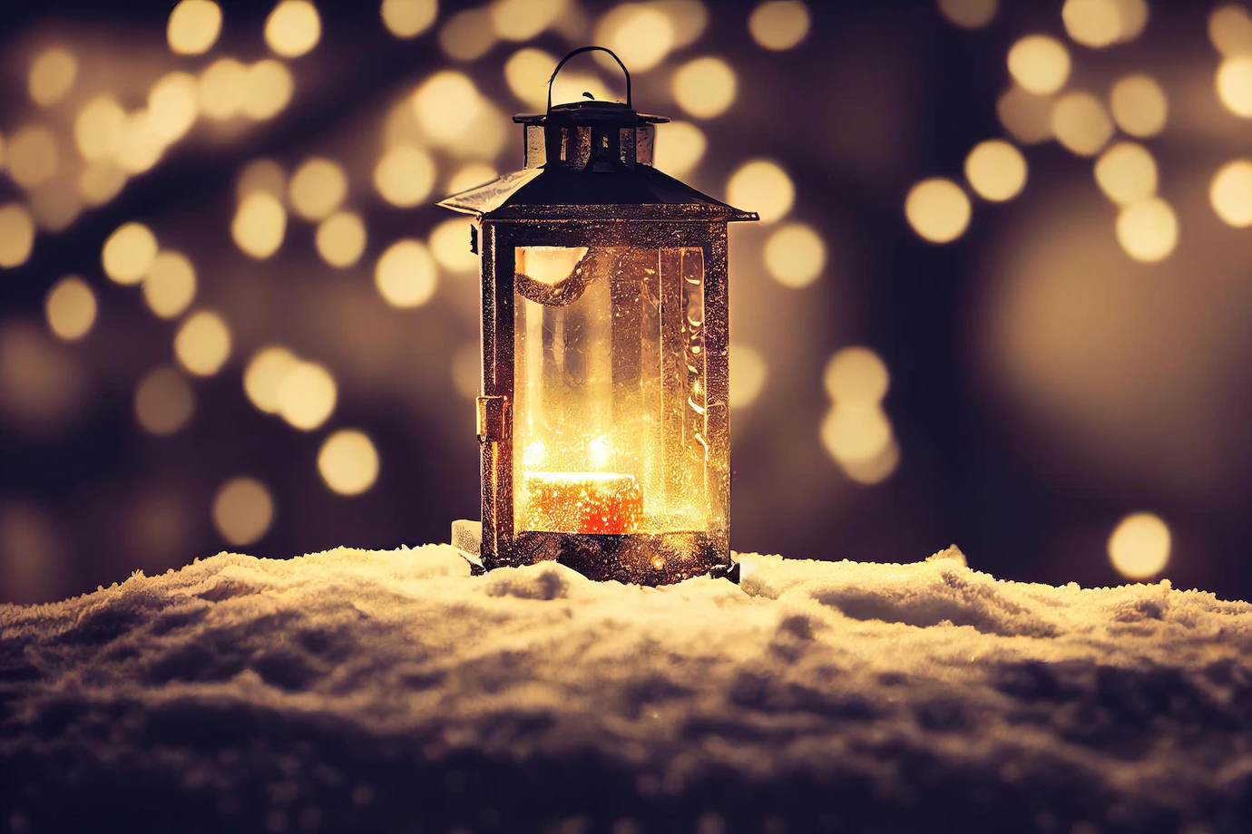 a festive winter Christmas lantern in the snow