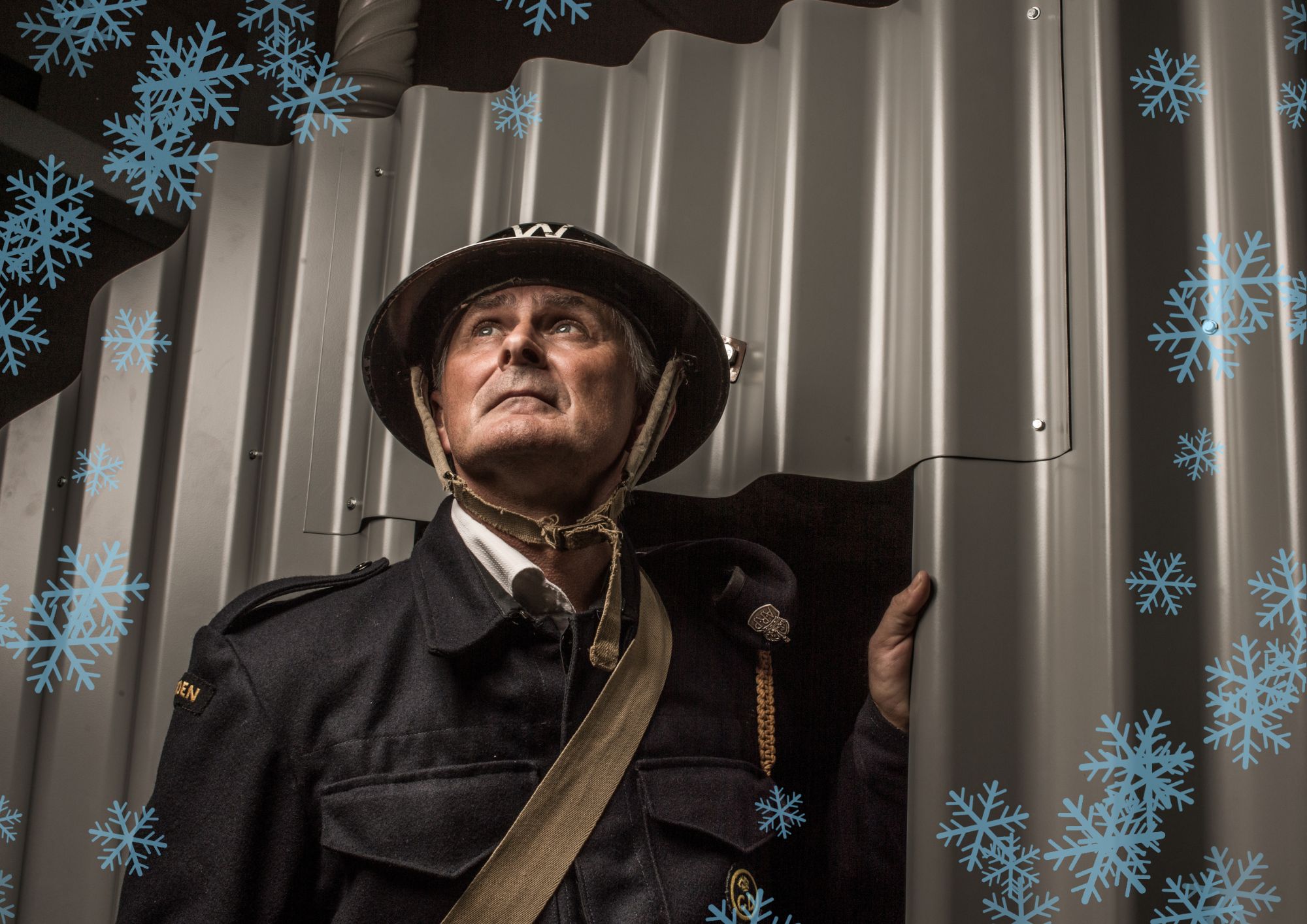 a WW2 warden with Christmas frame