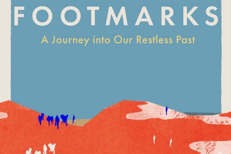 Image of the front cover of the book 'Footmarks' featuring a red hill against a blue background.