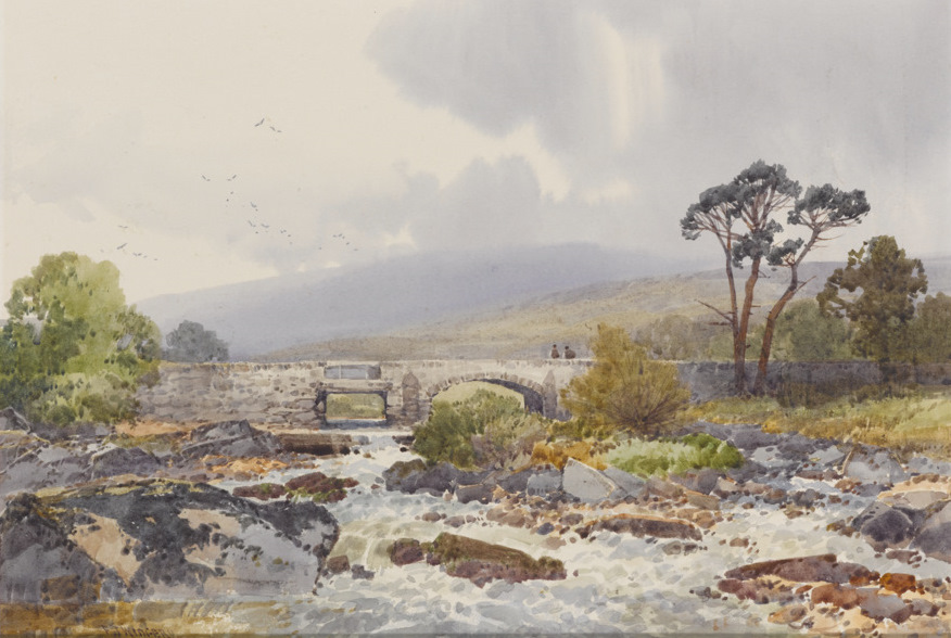 Hill Bridge on the Tavy, FJ Widgery (1861-1942), Watercolour on paper 1890-1896 - a watercolour showing a Dartmoor scene with a bridge and shallow river