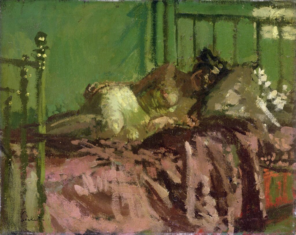 a painting of a female figure on a bed, by Walter Sickert